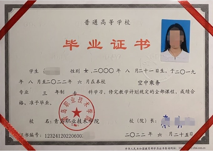 莱西青岛职业技术学院毕业证样本图片
